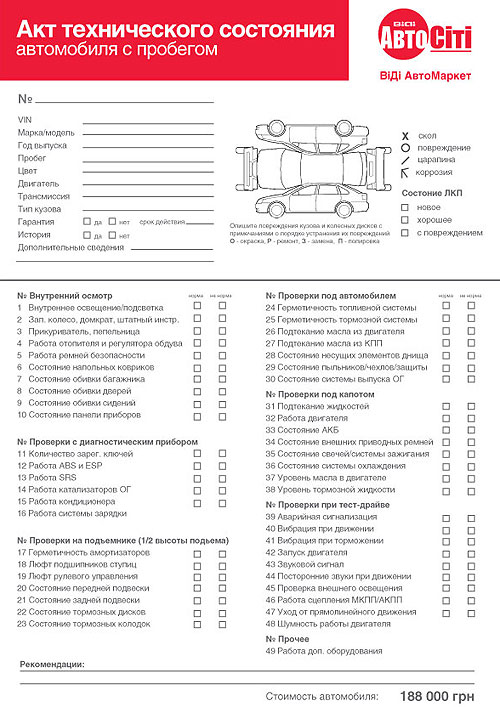 Образец акт осмотра технического состояния автомобиля